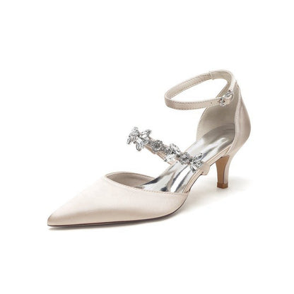 Pointed Toe Rhinestone Ankle Straps High Heels