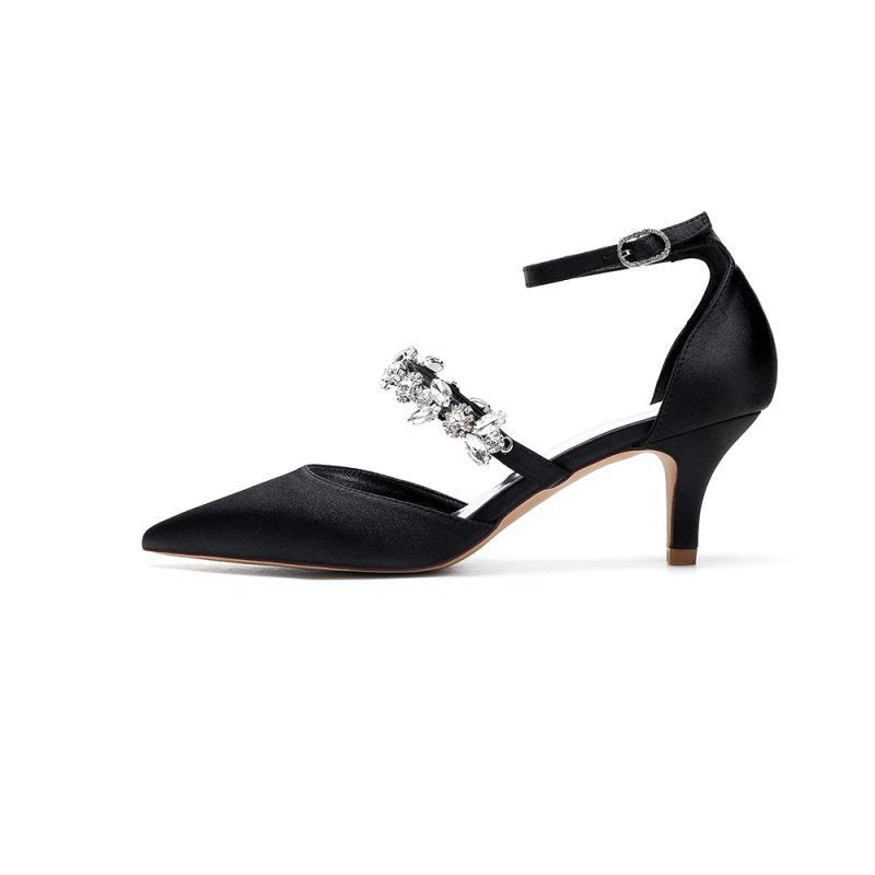 Pointed Toe Rhinestone Ankle Straps High Heels