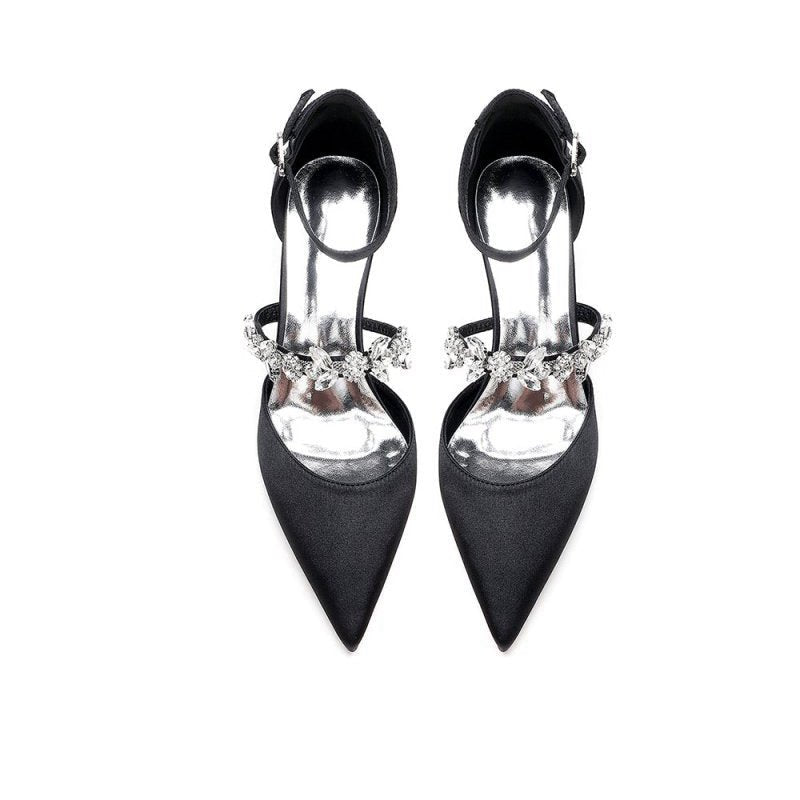 Pointed Toe Rhinestone Ankle Straps High Heels