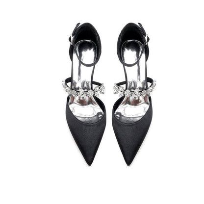 Pointed Toe Rhinestone Ankle Straps High Heels