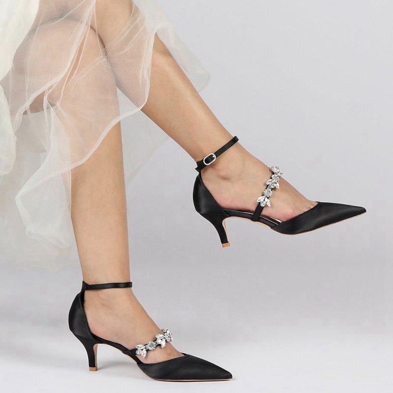 Pointed Toe Rhinestone Ankle Straps High Heels