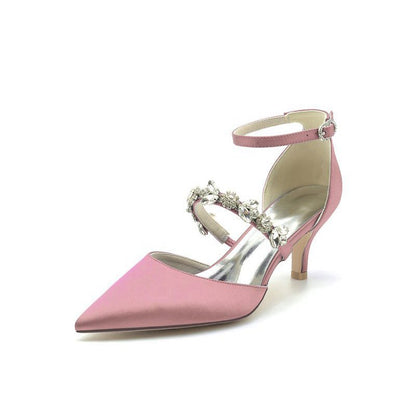 Pointed Toe Rhinestone Ankle Straps High Heels