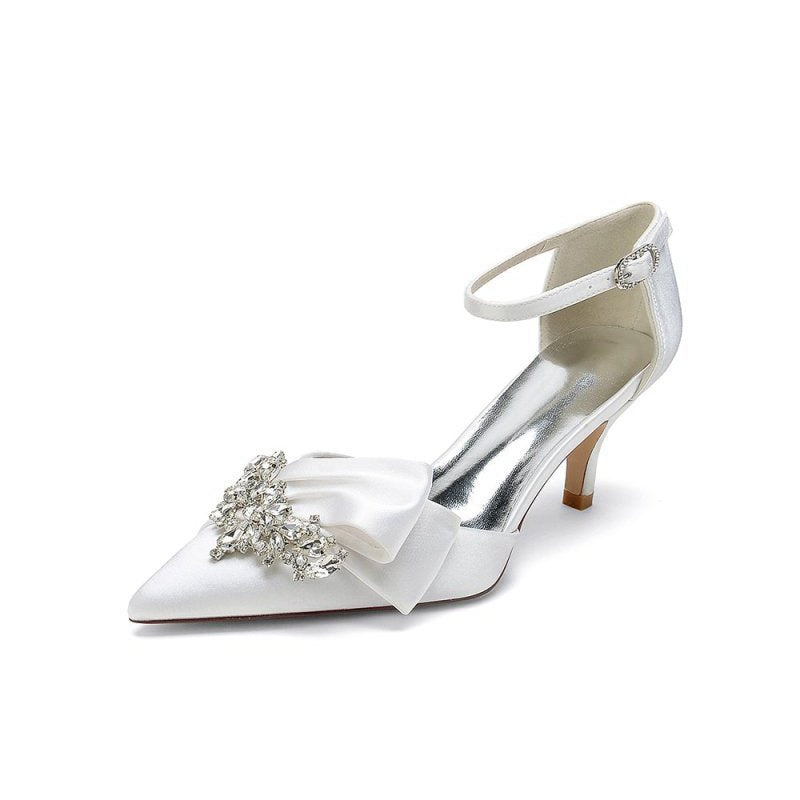Rhinestone Pointed Toe Satin High Heels