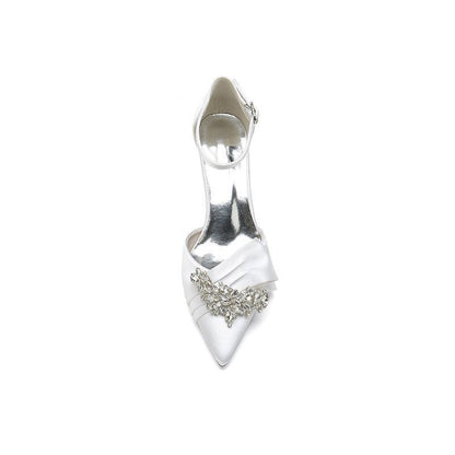 Rhinestone Pointed Toe Satin High Heels