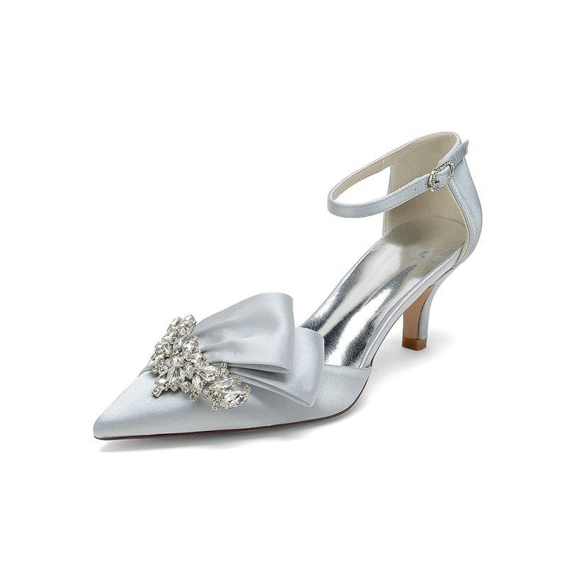 Rhinestone Pointed Toe Satin High Heels