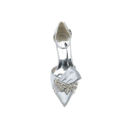 Rhinestone Pointed Toe Satin High Heels