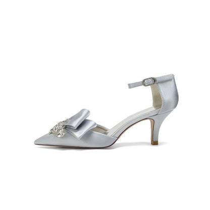 Rhinestone Pointed Toe Satin High Heels