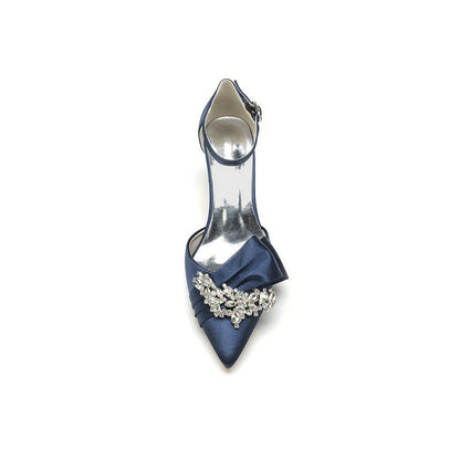 Rhinestone Pointed Toe Satin High Heels