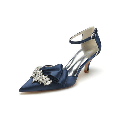 Rhinestone Pointed Toe Satin High Heels