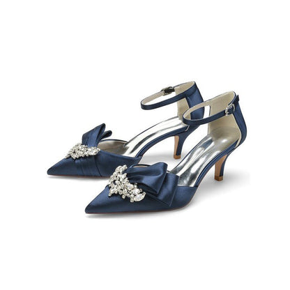 Rhinestone Pointed Toe Satin High Heels