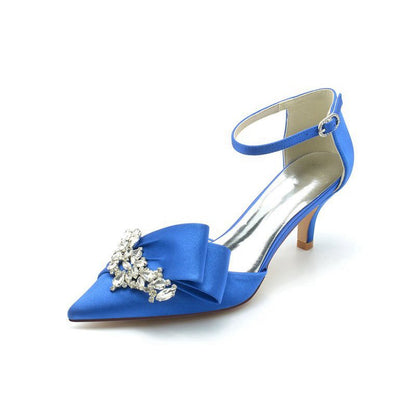 Rhinestone Pointed Toe Satin High Heels