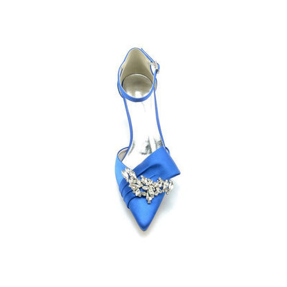Rhinestone Pointed Toe Satin High Heels