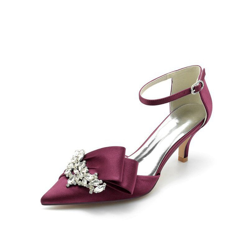 Rhinestone Pointed Toe Satin High Heels