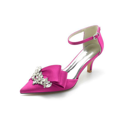Rhinestone Pointed Toe Satin High Heels