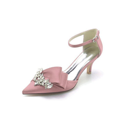 Rhinestone Pointed Toe Satin High Heels