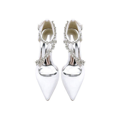 Pointed Toe Beading Ankle Strap High Heels