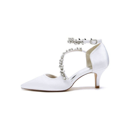 Pointed Toe Beading Ankle Strap High Heels
