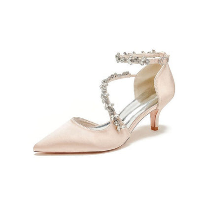 Pointed Toe Beading Ankle Strap High Heels