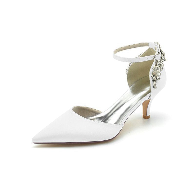 Beading Pointed Toe Ankle Strap High Heels
