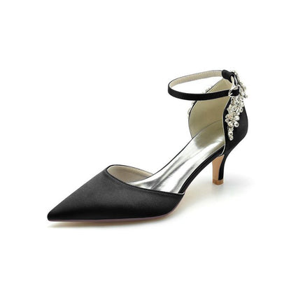 Beading Pointed Toe Ankle Strap High Heels