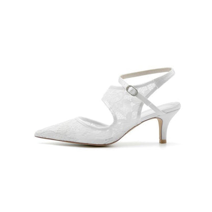 Lace Pointed Toe Ankle Strap High Heels