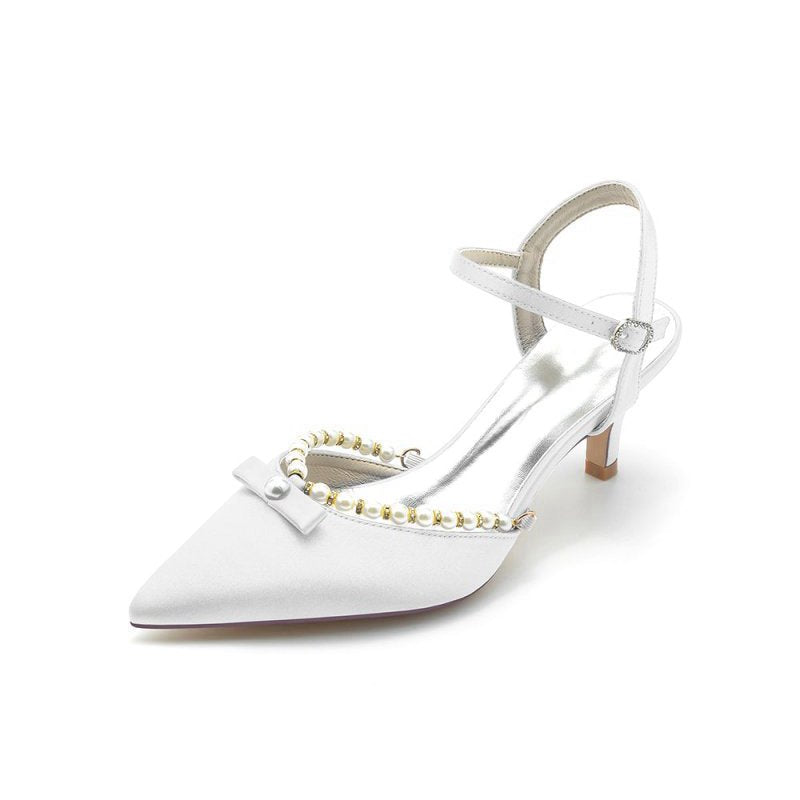 Pearl Satin Pointed Toe High Heels