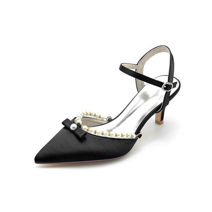 Pearl Satin Pointed Toe High Heels