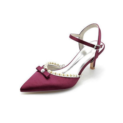 Pearl Satin Pointed Toe High Heels