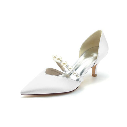 Elegant Satin Pointed Toe Heels with Pearl Strap