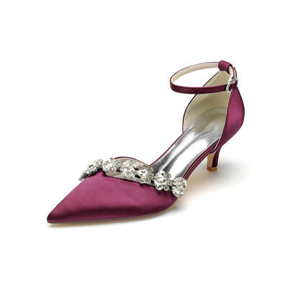 Elegant Pointed Toe Rhinestone Kitten Heels