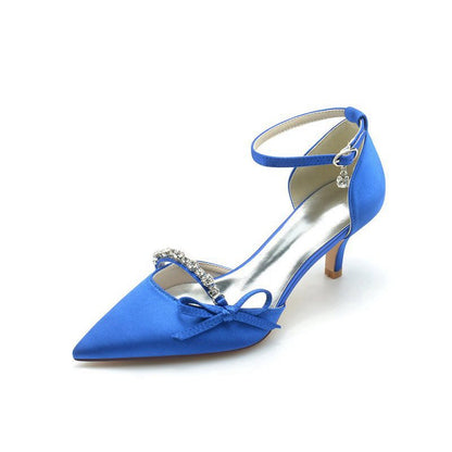 Pointed Toe Rhinestone Kitten Heels With Bow