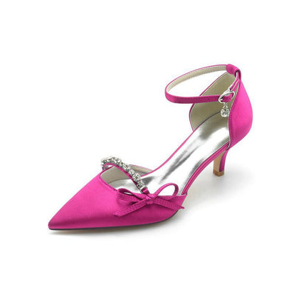 Pointed Toe Rhinestone Kitten Heels With Bow