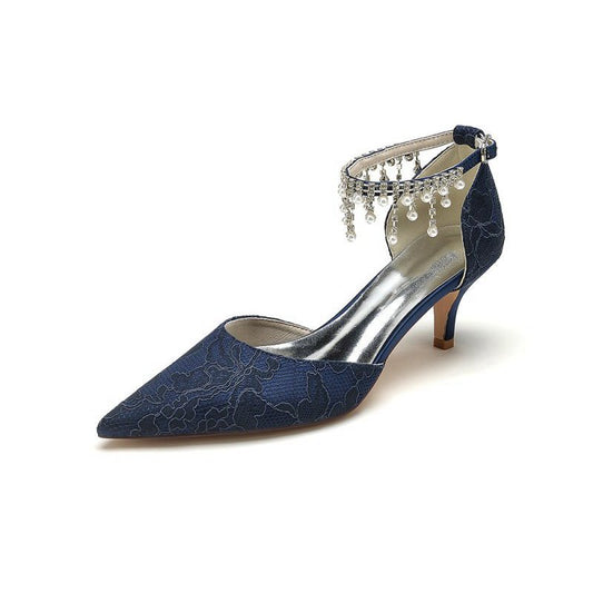 Pointed Toe Pearl Chain Strap High Heels