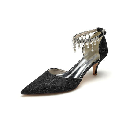 Pointed Toe Pearl Chain Strap High Heels