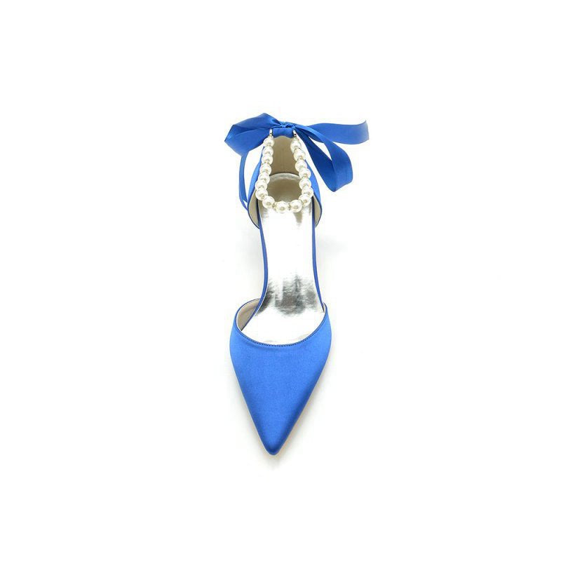 Pointed Toe Ribbons Faux Pearl Pumps