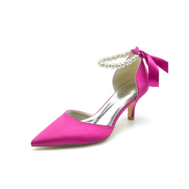 Pointed Toe Ribbons Faux Pearl Pumps