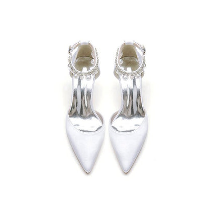 Pointed Toe Pearl Strap Kitten Heels