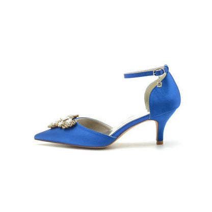 Rhinestone Pointed Toe Kitten Heels With Rhinestone