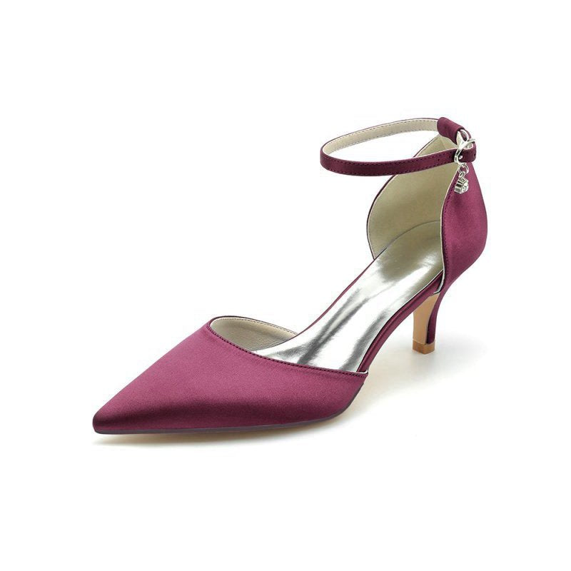 Simple Pointed Toe Satin Kitten Heels