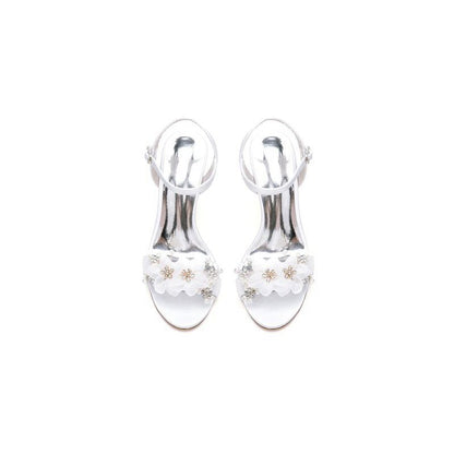 Open Toe Floral Beading Stiletto Heels