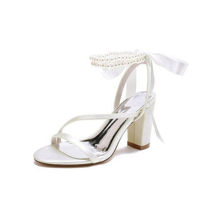 Pearl Open Toe Ankle Strap High Heels