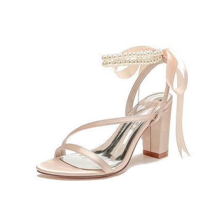 Pearl Open Toe Ankle Strap High Heels