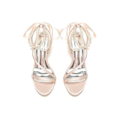 Pearl Open Toe Ankle Strap High Heels