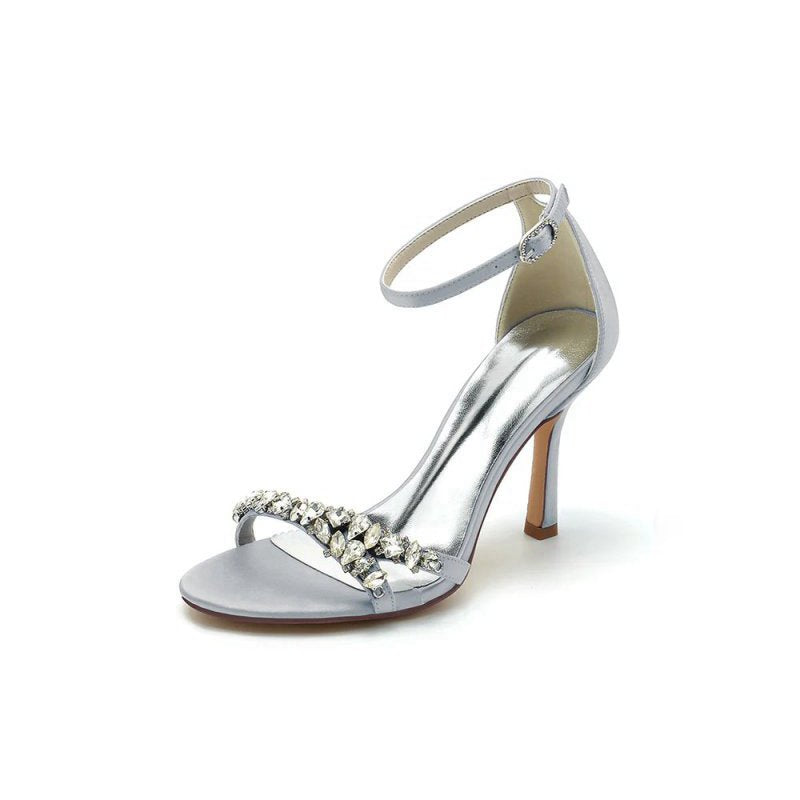 Simple Round Toe Rhinestone Stiletto Heels