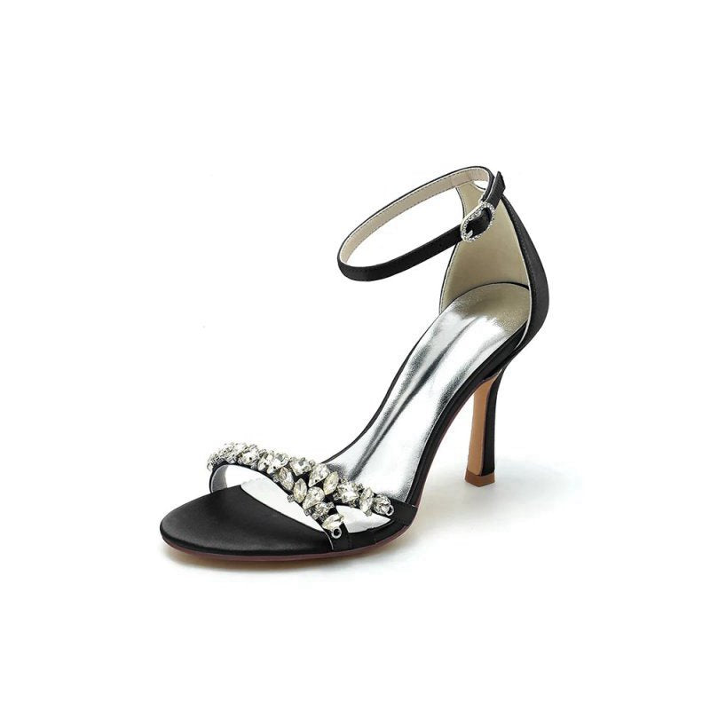 Simple Round Toe Rhinestone Stiletto Heels