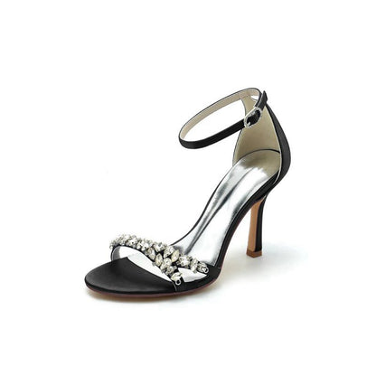 Simple Round Toe Rhinestone Stiletto Heels