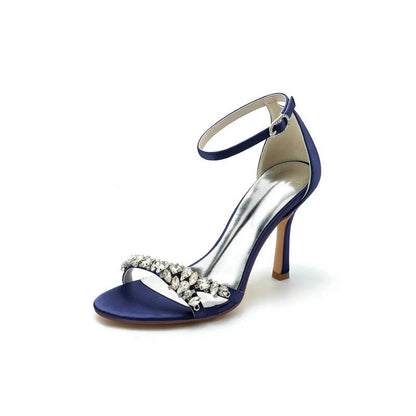 Simple Round Toe Rhinestone Stiletto Heels