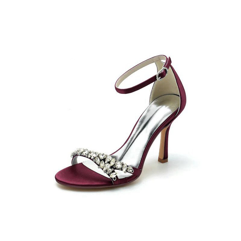Simple Round Toe Rhinestone Stiletto Heels