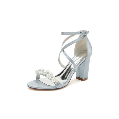 Open Toe Beaded Cross Strap High Heels