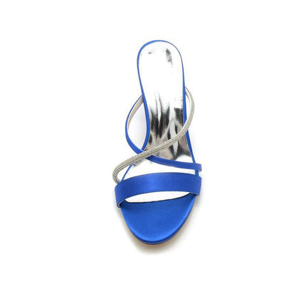 Cross Strap Open Toe High Heels With Rhinestone
